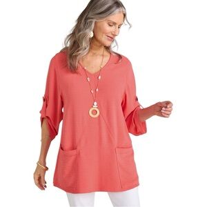 Soft Surroundings Josette Textured Tunic Coral Textured Tunic Top Size Medium